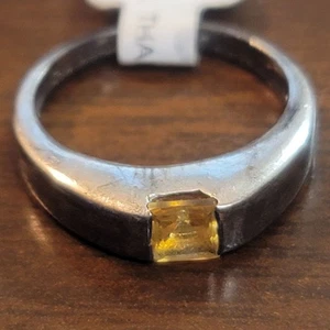 Vintage Sterling Silver Ring Citrine Gemstone Size 6 Elegant Minimalist Design - Picture 1 of 9