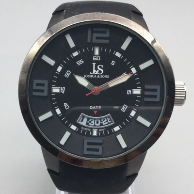 Reloj Joshua & Sons Hombre 49mm Tono Plateado Negro Analógico Fecha JS64BK Batería Nueva Foto 1 de 4