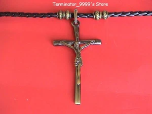 19.20" MEN'S CROSS PENDANT BRAIDED NECKLACE  - UNIQUE!  - Picture 1 of 1