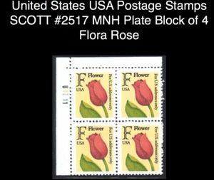 United States USA Postage Stamps SCOTT #2517 MNH Plate Block of 4 Flora Rose - Picture 1 of 1