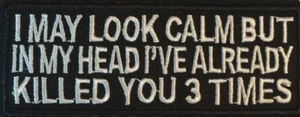 I MAY LOOK CALM BUT Embroidered Funny Saying Biker Tab Patch  Emblem - Picture 1 of 4