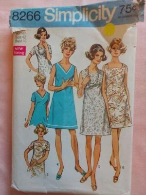 Simplicity 8266 Misses' Vintage Dress with Three Necklines Pattern Size 42 - Image 1 of 2