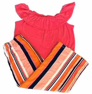 “2-Hip” By Wrapper-Striped-Multicolored-Capri Pajama Pants-Pink PJ Top-S 16-Used - Picture 1 of 12
