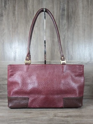 Bolso de hombro Valentina de cuero granulado marrón borgoña con doble asa Foto 1 de 4