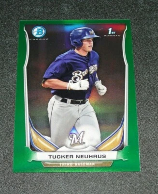 2014 Bowman Chrome TUCKER NEUHAUS #288 Mini Green First Refractor RC/15 Brewers - Image 1 of 2