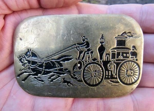 Vtg STEAM PUMPER Belt Buckle 1978 Baron Horse Drawn Wagon FIRE Engine RARE VG+ - Picture 1 of 4