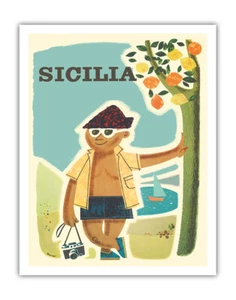 Sicily (Sicilia) Italy - Vintage Travel Poster by Rain� 1957 - Picture 1 of 25