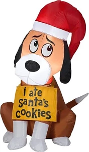3.5' Gemmy Christmas Dog w/ "I Ate Santa's Cookies" Sign Yard Decoration 118587 - Picture 1 of 2