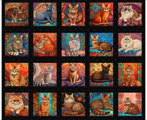 Quilting Treasures - Quilt Room Kitties 36.5" Cat Picture Patch Panel - Black - Picture 1 of 5