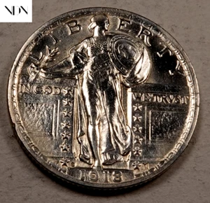 Cuarto de dólar Standing Liberty 1918-S - gema BU - 90 % plata #Q629 - Imagen 1 de 2