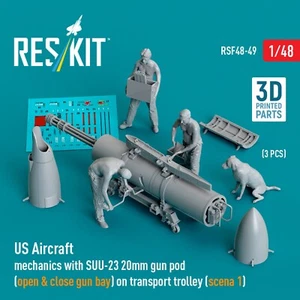 US Aircraft mechanics with SUU-23 20mm gun pod 3pcs Scale 1:48 ResKit RSF48-0049 - Picture 1 of 5