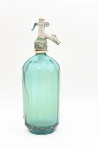 Antiguo. Botella de refresco Seltzer rumana azul aguamarina vintage 12 caras - Imagen 1 de 11