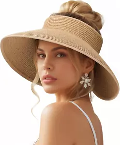 Beach Sun Straw Hats for Women, UPF 50+ UV Sun Protection Wide Brim Summer Straw - Picture 1 of 12