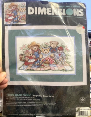 Dimensions Vintage 1996 Cross Stitch Teddy Bear Picnic 3809 New Sealed - Image 1 of 4