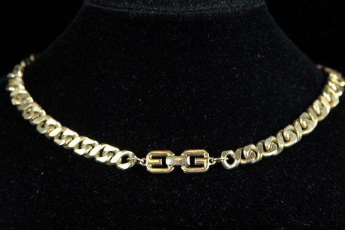 Collana Collare Vintage GIVENCHY Placcata in Oro Pesante GG Grossa Catena Cubana Statement