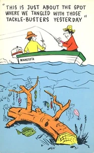 Postal de cómic de pescador en Minnesota enredado con aparejos Buster Log - Imagen 1 de 2