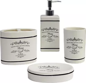 4 Piece Bathroom Accessories Set - Heavy Duty Ceramic Paris Bathroom - Picture 1 of 7