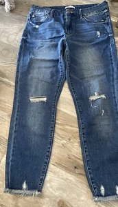 Neu ohne Etikett Dear John Distressed roher Saum verkürztes Bein Jeans Medium Wash Denim Größe 28 - Bild 1 von 12