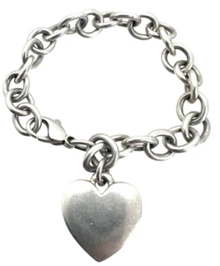 James Avery Retired Sterling Silver 10mm Cable Chain Heart Charm Bracelet 7.5 In - Picture 1 of 5