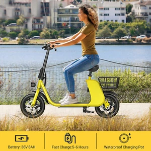  450W Sports Electric Scooter W/Seat Basket Adult E-Bike Electric Moped Commuter - Picture 1 of 38