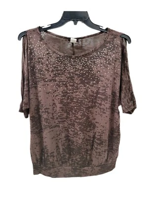 Top informal Cocomo para mujer XL marrón variado acento de cuentas transparentes manga dividida Foto 1 de 4