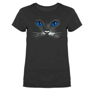 T-Shirt blaue Augen schwarze Katze Kätzchen Tiere Haustier lustig Witz humorvoll - Bild 1 von 10