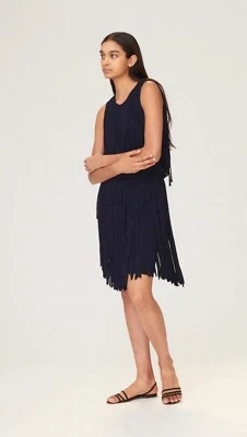 LANVIN NAVY BLUE TASSEL FRINGES SLEEVELESS DRESS Sz M? - Image 1 of 4
