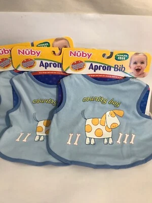 NUBY Country Boy Apron Bib 100% Cotton Tie Closure and Arm Straps. 3-Pack. New - Image 1 of 4