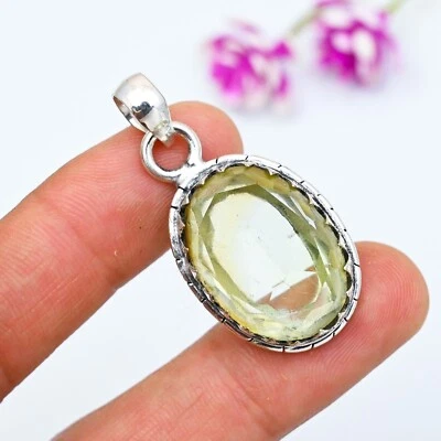 Delicado colgante de piedras preciosas de cuarzo limón de plata de ley 925 hecho a mano joyería regalo Foto 1 de 4