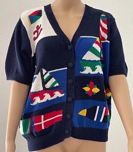 Vintage Bechamel Nautical Sweater Blue Button Embroidered Size XL Women's - Picture 1 of 8