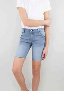 TRACTR Light Grey Smoke Blue Whisker Wash Mid Rise Bermuda Long Shorts 16 Girls - Picture 1 of 3
