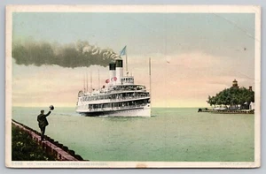 1910s Harsen's Island MI Lighthouse St Clair river Ship Channel Steamer Postcard - Picture 1 of 3