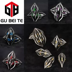 Olive Shape Metal Dice Set DND 7PCS Polyhedral Die Dungeons and Dragons RPG Game - Picture 1 of 19
