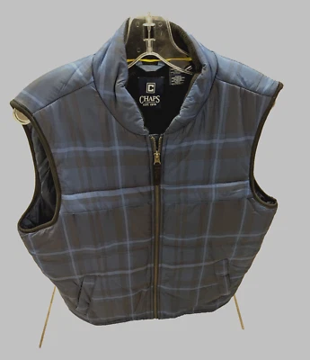Chaps Ralph Lauren Mens M  Blue Plaid Puffer Vest  Full Zip Pockets - Image 1 of 4