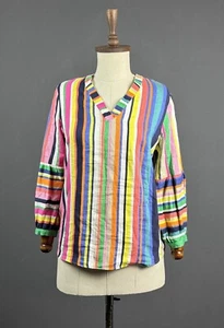 VILAGALLO Multicolor Striped Linen Lightweight 3/4 Sleeve Blouse Top Size 38 - Picture 1 of 14