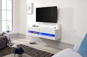 Galicia 120cm Wall TV Unit with LED White - Picture 1 of 11