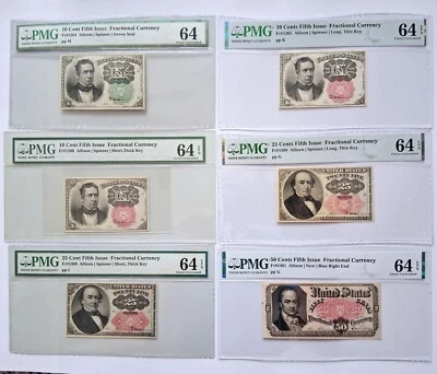 Fractional Currency 1874-1876 - 5th Issue Complete Set -10¢ 25¢ 50¢ (64 & 64EPQ) - Image 1 of 2