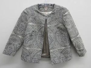 CHICO'S JACKET WOMENS SIZE 0 GRAY SILVER-BLUE METALLIC PATTERN - Picture 1 of 13