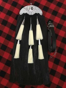 long Horse Black Hair Kilt Sporran Thistle Cantle Chrome/Piper Kilt Sporrans - Picture 1 of 3