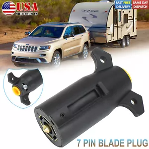 7 way Trailer End Round RV Style Light Plug Blade Pin Tow Accessories Connector - Foto 1 di 7