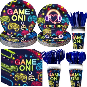 Video Game Plates and Napkins Party Supplies - Gaming Party Birthday Table Decor - Picture 1 of 12