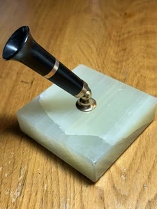 Vintage Fountain Pen Holder Desk Set On Green Stone Base (Shaffer?) - Picture 1 of 8