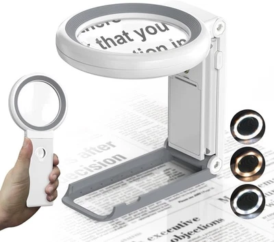 BESUCHE DEN KINKAOCIO-STORE Lupe Mit Licht Und Ständer, 30X 10X Faltbare Leselupe Mit 18 Led-Licht, Dimmbare