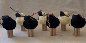 Dept.56 Le Mouton Joan Shane 1983 Oveja Lana Adornos Set 4 Negro/3 Natural - Imagen 1 de 8