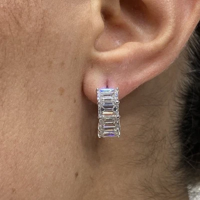 Diamond Earrings Emerald 5.69 Ct E-F VS1 Lab Created 14k White Gold - Image 1 of 4