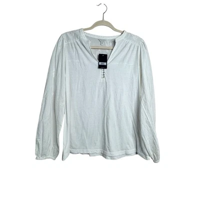 NWT Lucky Brand White Eyelet Blouse Top Size M Cotton Blend N13 - Image 1 of 4