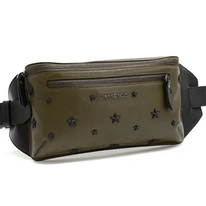 Auth JIMMY CHOO OSCAR Star Studs Belt Bag Bum Bag Khaki Leather Purse T10F - Picture 1 of 9