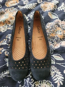 Gabor Shoes Black Leather UK 5.5 US 8 Perforated Ballet Flats Comfort - Bild 1 von 4
