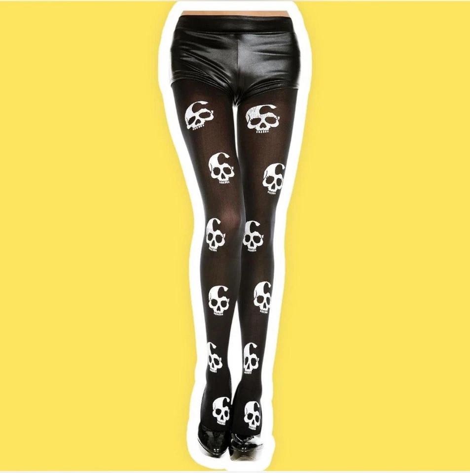 Pantimedias Music Piernas Blanco y Negro Estampado de Calavera Disfraz de Halloween Medias OS NUEVAS Foto 1 de 1
