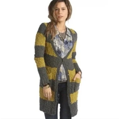 Cárdigan suéter Free People para mujer pequeño mezcla de lana verde gris a rayas largo Foto 1 de 4